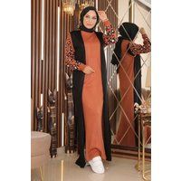 Maxi-Strickkleid mit Leoparden-Ärmeln