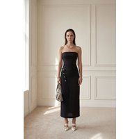 Trägerloses Maxi-Säulenkleid mit Knöpfen