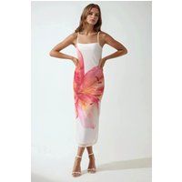 Maxikleid mit quadratischem Ausschnitt und Lilienprint