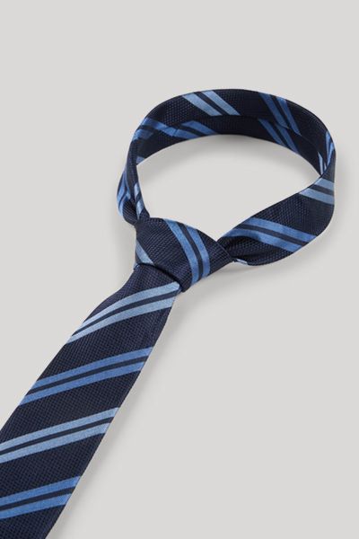 JOOP! Marineblaue und hellblaue gestreifte Krawatte aus Seidensatin