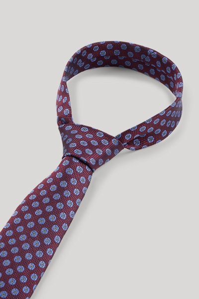 JOOP! Seidenkrawatte in Burgunderrot mit hellblauem Blumenmuster
