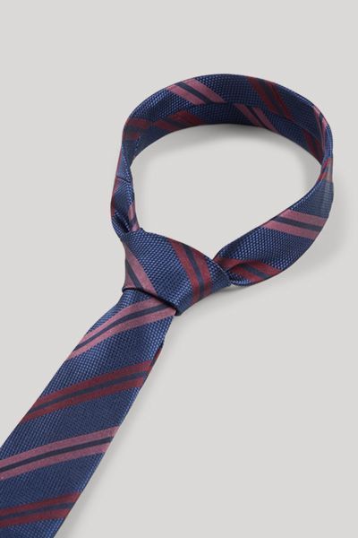 Joop! Marineblaue und bordeauxrote gestreifte Seidenkrawatte Business Formal