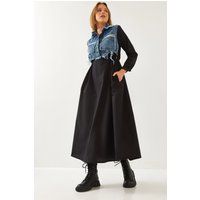 Gabardine-Maxikleid im Materialmix
