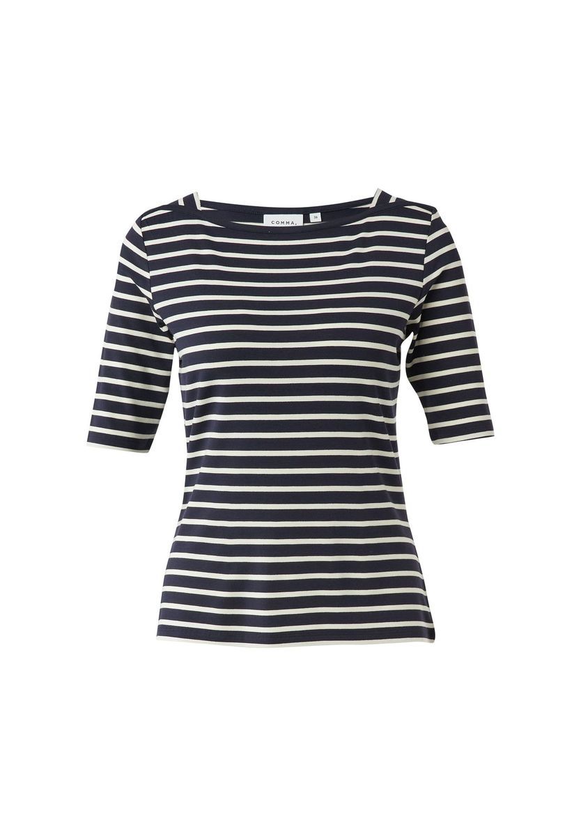 Gestreiftes U-Boot-Ausschnitt Halbarmshirt