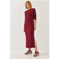 Langarm-Baumwoll-Midikleid mit Schlitz