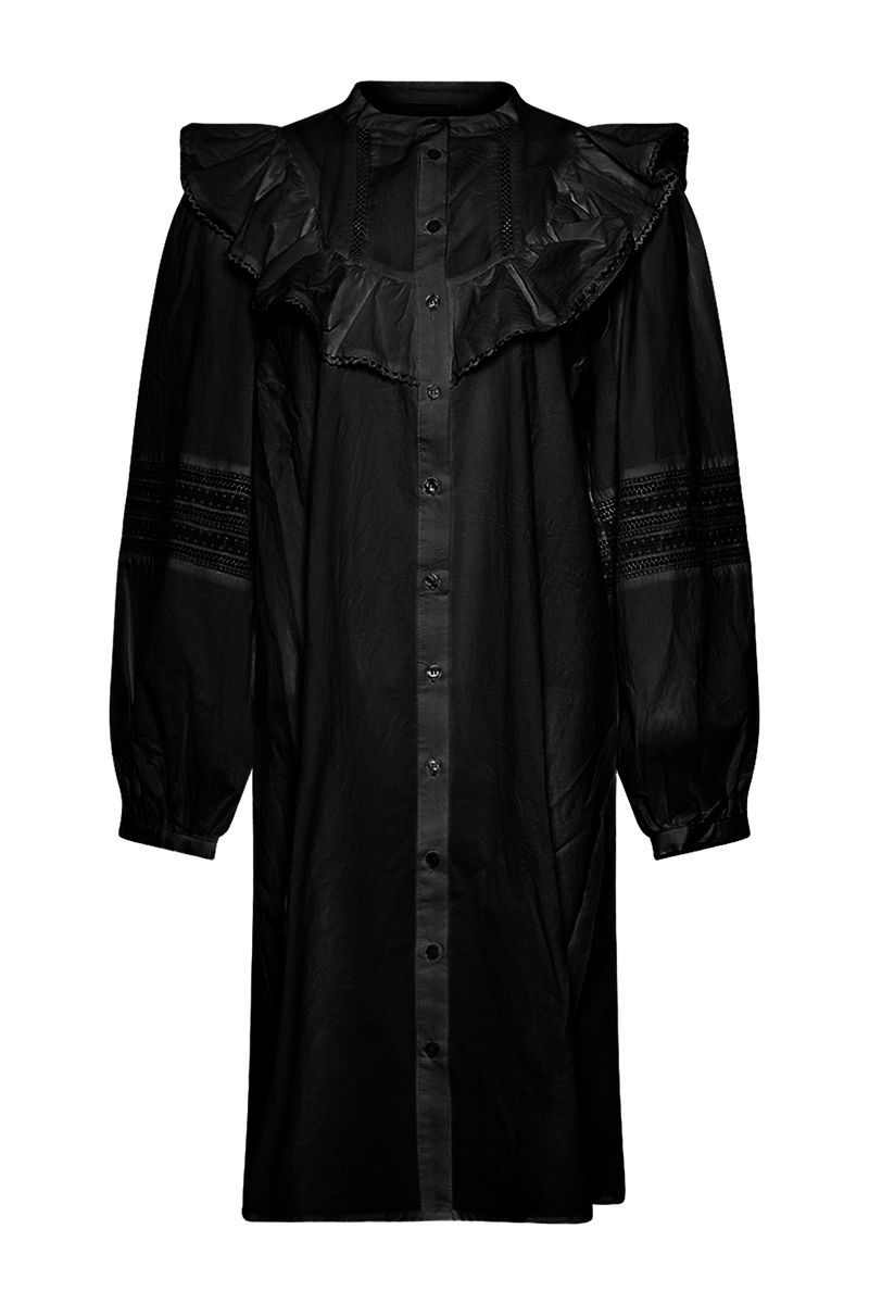 Hemdblusenkleid mit Ballonärmeln und Rüschen