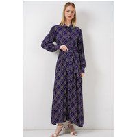 Elegantes Kariertes Maxi-Hemdkleid