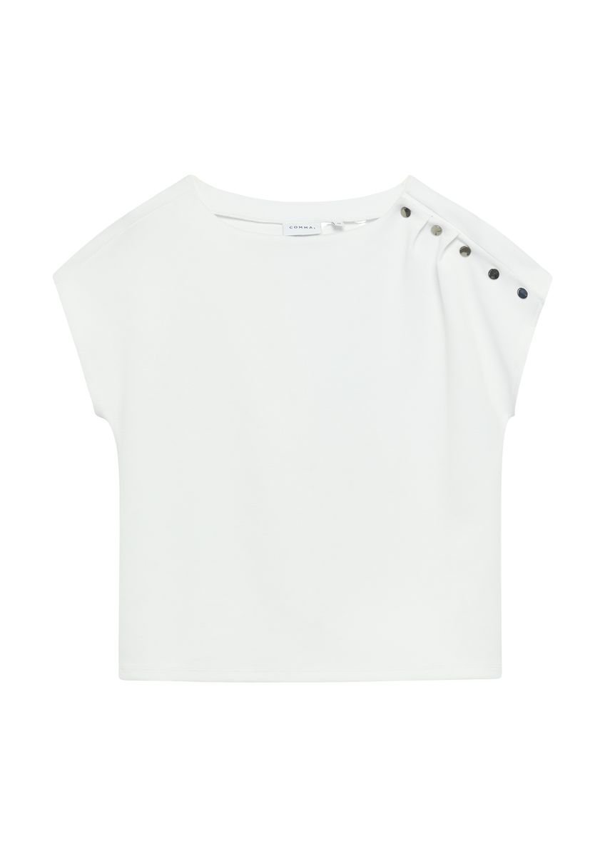 Cropped T-Shirt mit Knopfdetail an Schulter