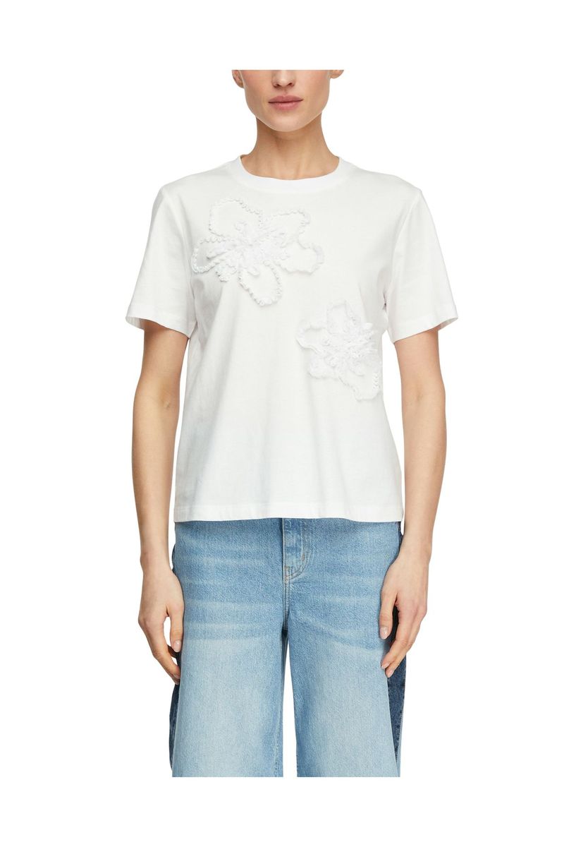 Klassisches Baumwoll-T-Shirt mit Blumenapplikationen