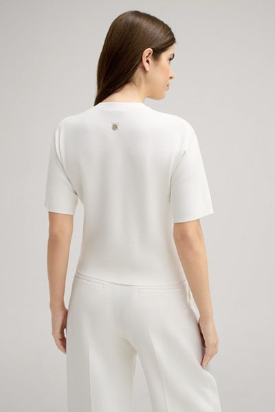 Cremefarbener Viskose-Strickcardigan mit kurzen Ärmeln und Taschen