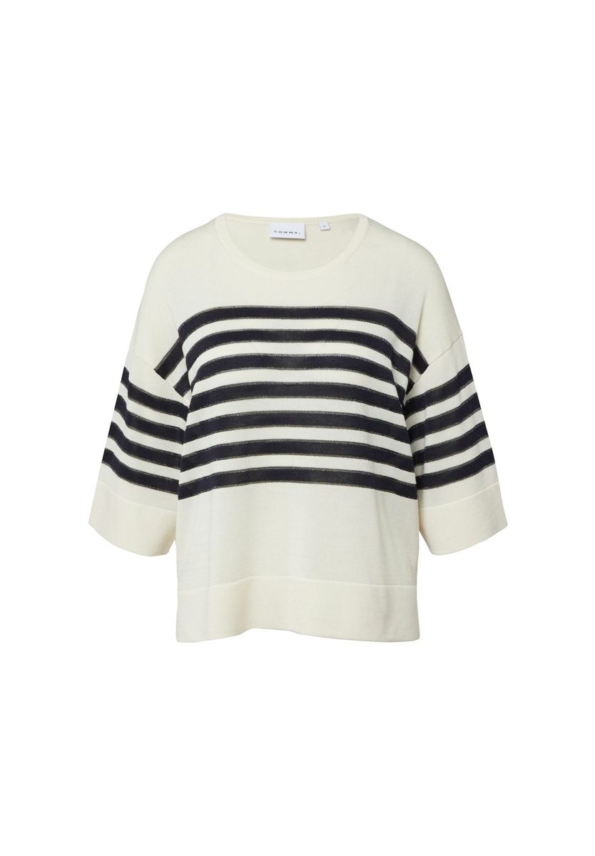 Gestreiftes, kastenförmiges Strickoberteil