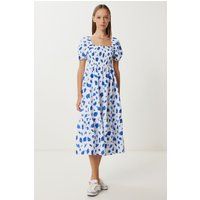 Gesmoktes Midikleid mit abstraktem Muster