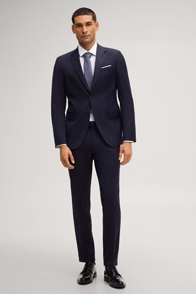 Marineblaues Slim-Fit Wollmischungs-Sakko