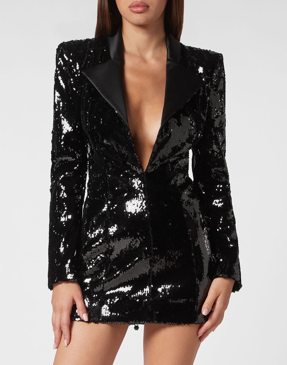 Pailletten-Blazerkleid mit Satin-Revers