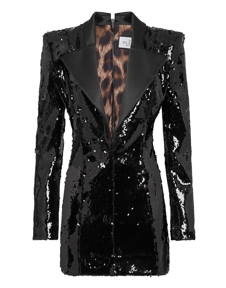 Pailletten-Blazerkleid mit Satin-Revers
