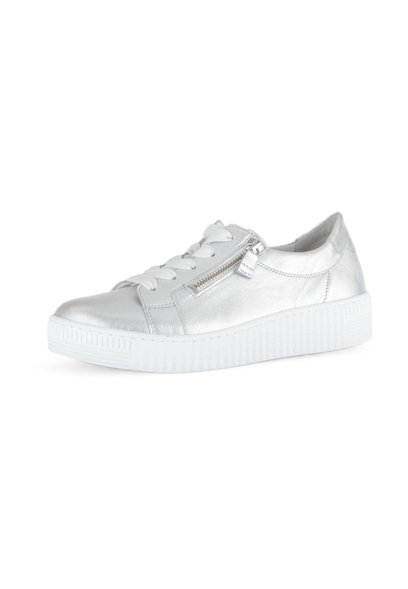 Metallic silberne Leder-Plateau-Sneakers