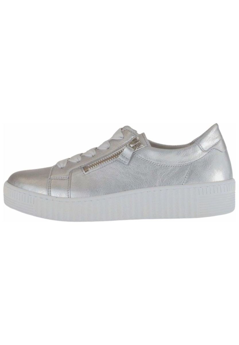 Metallic silberne Leder-Plateau-Sneakers
