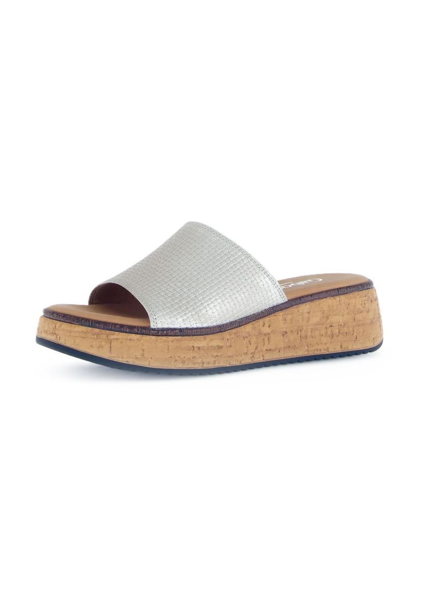 Silbernes Leder Plateau-Pantolette Sandale