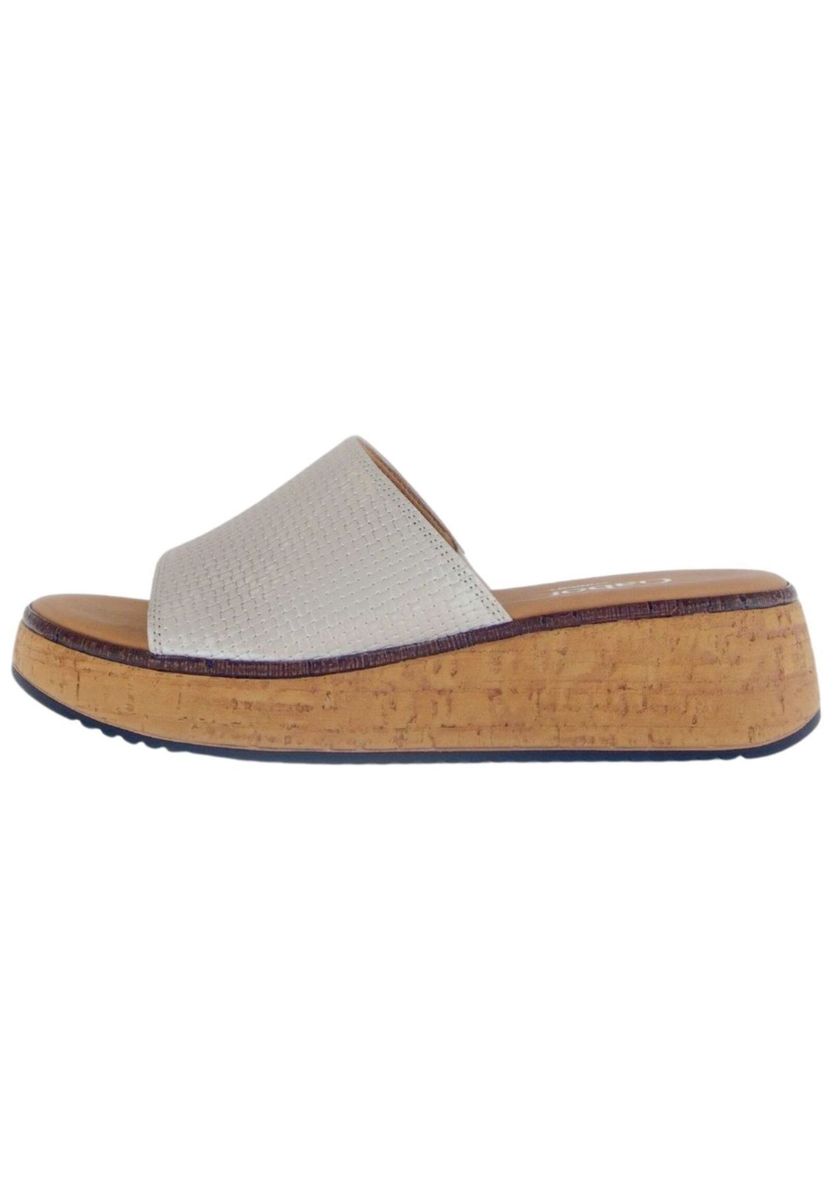 Silbernes Leder Plateau-Pantolette Sandale