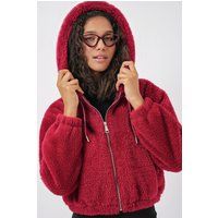 Verkürzter Plüsch-Hoodie mit Reißverschluss