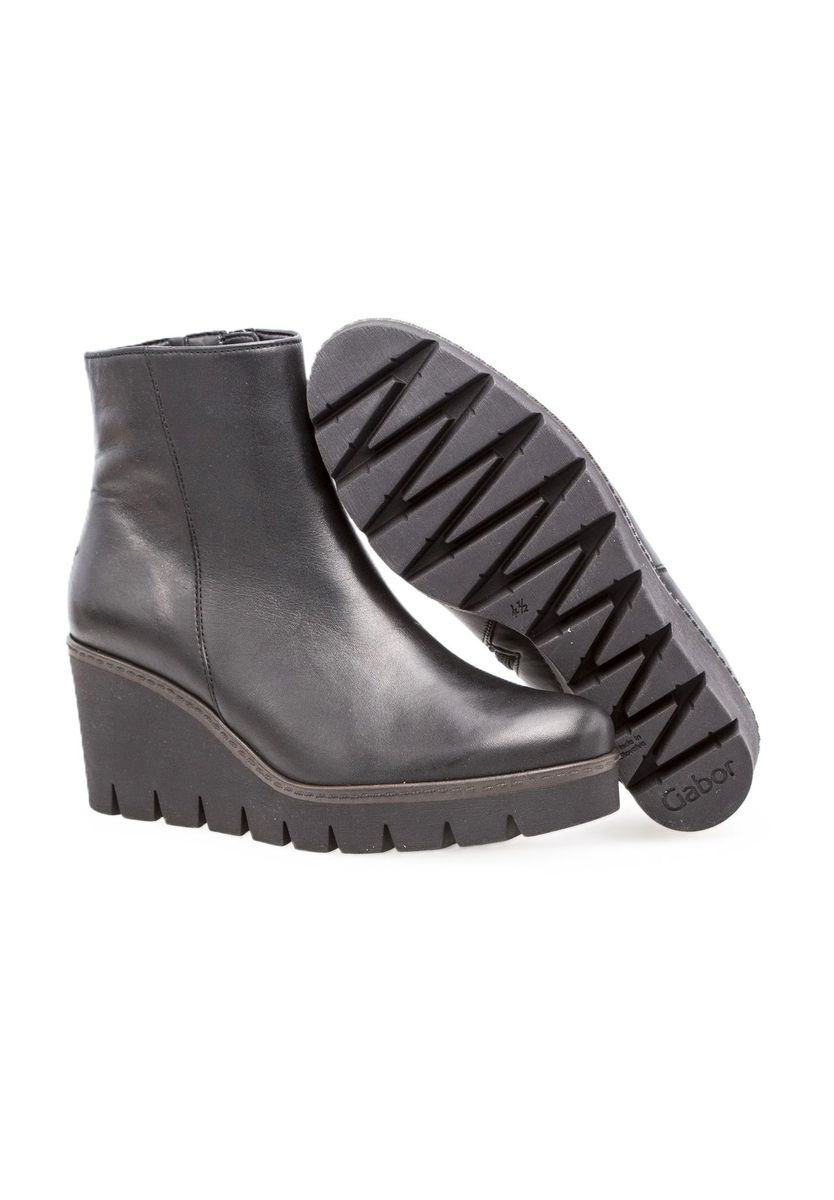 Schwarze Leder-Keilabsatz-Stiefeletten