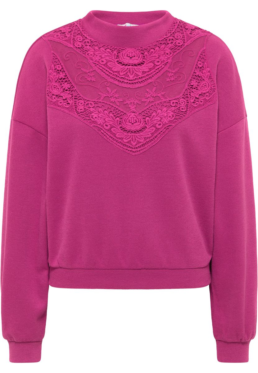 Sweatshirt mit floralen Spitzen-Applikationen