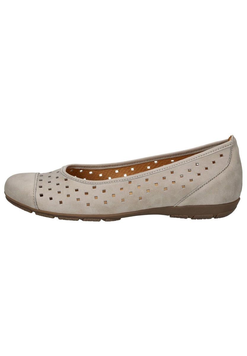Beige Ballerinas aus perforiertem Leder für Damen