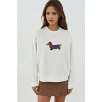 Oversize-Sweatshirt mit Dackel-Stickerei