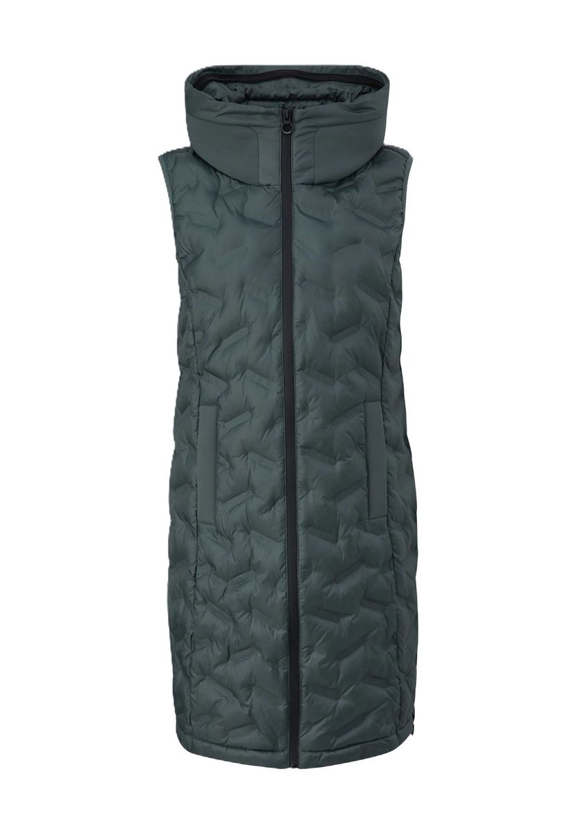 Lange Steppweste mit Kapuze