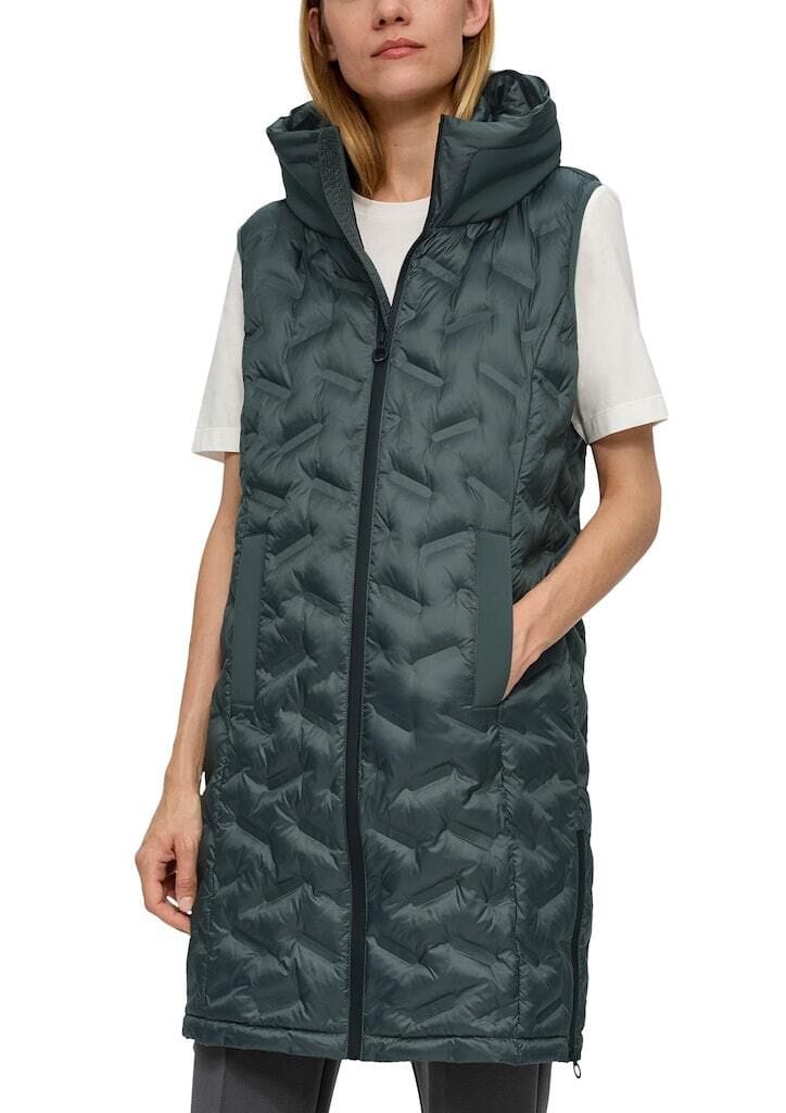 Lange Steppweste mit Kapuze