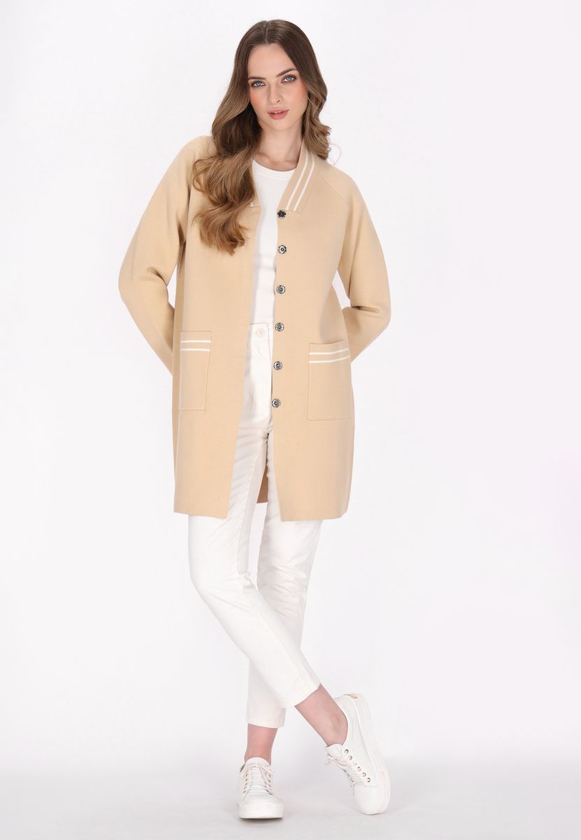 Knielanger Cardigan mit Kontraststreifen