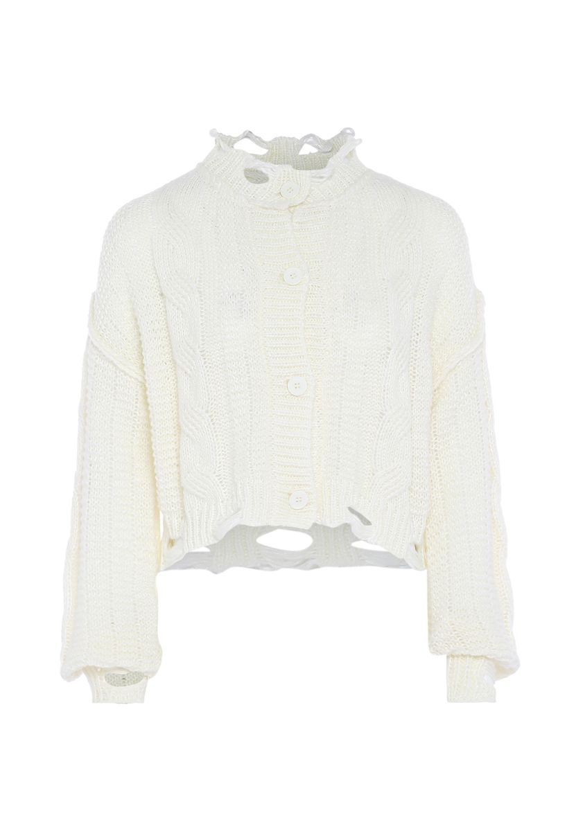 Zopfstrick-Cardigan im Destroyed-Look