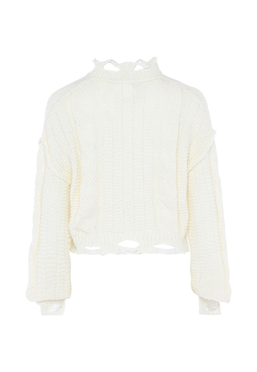 Zopfstrick-Cardigan im Destroyed-Look