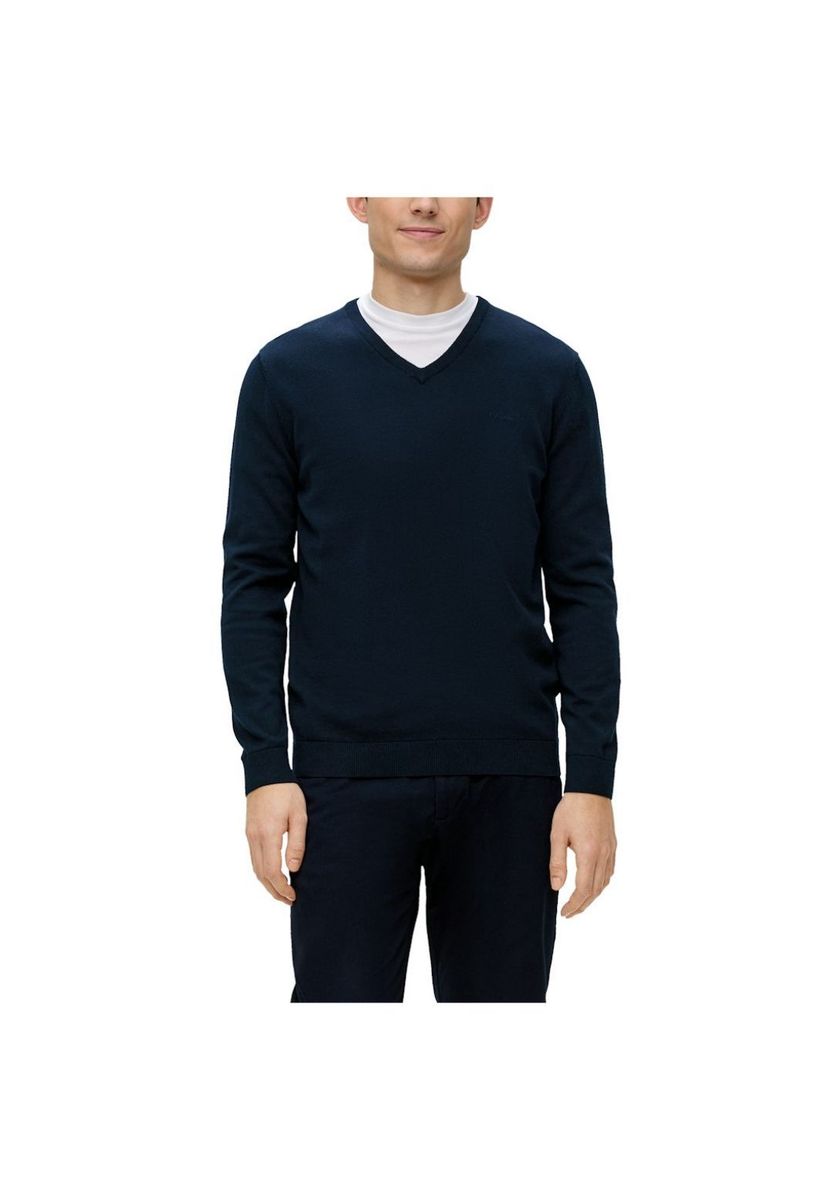 Klassischer Marineblauer Baumwollpullover mit V-Ausschnitt