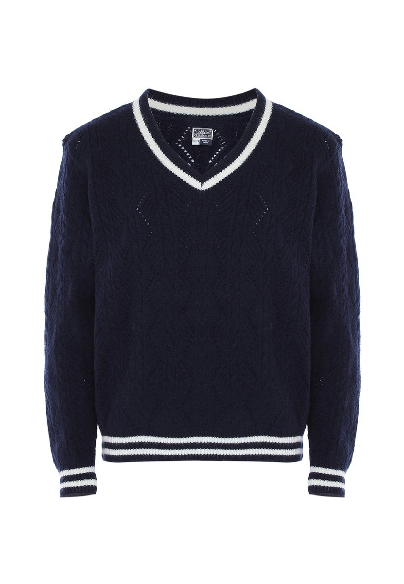 Zopfstrick-Cricketpullover mit V-Ausschnitt