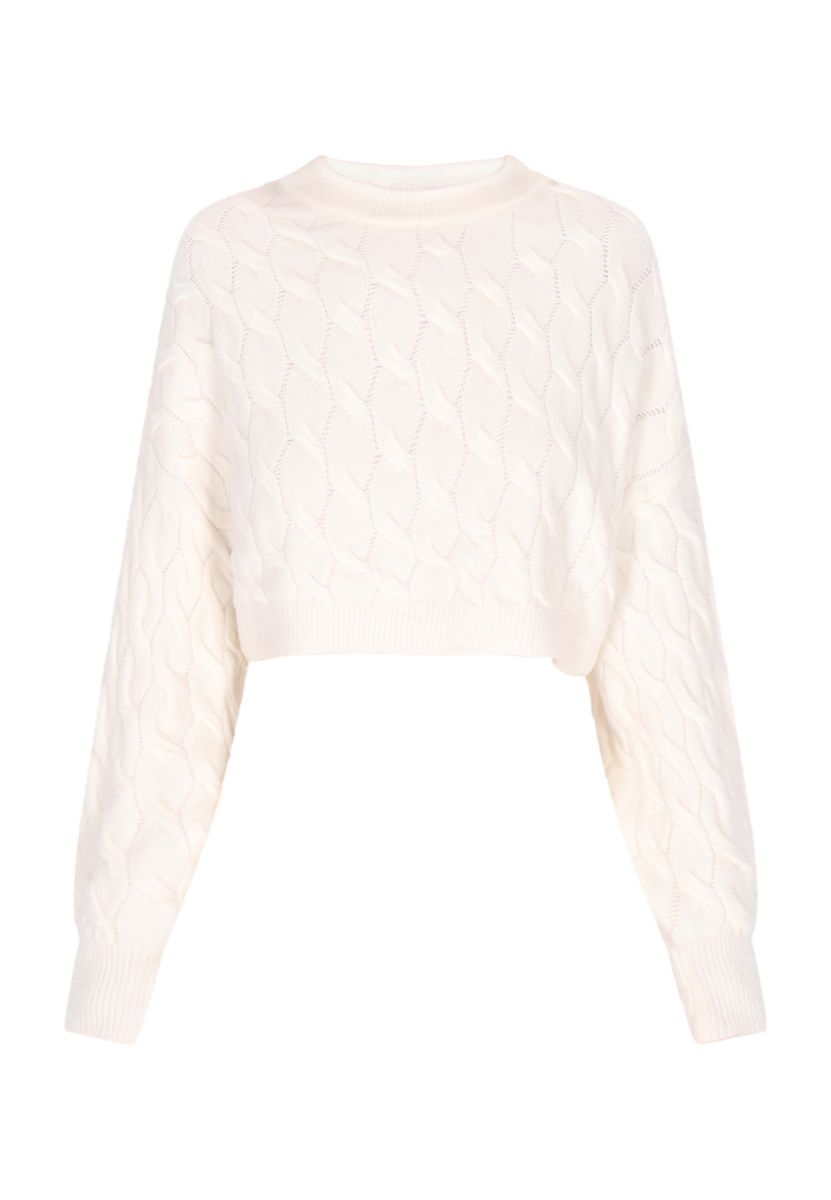 Kurzer Zopfmuster-Strickpullover