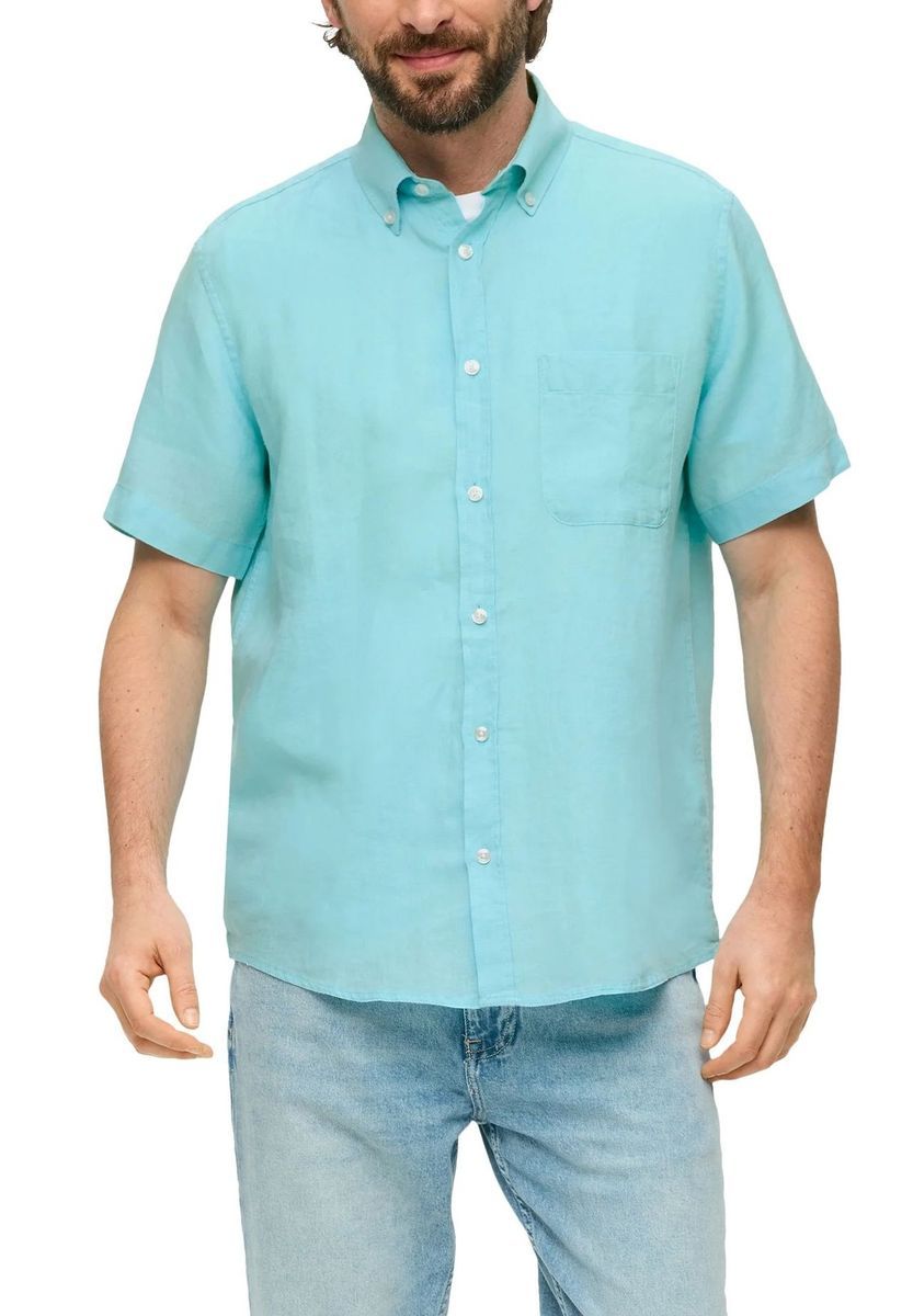 Kurzärmeliges Leinenhemd mit Regular Fit
