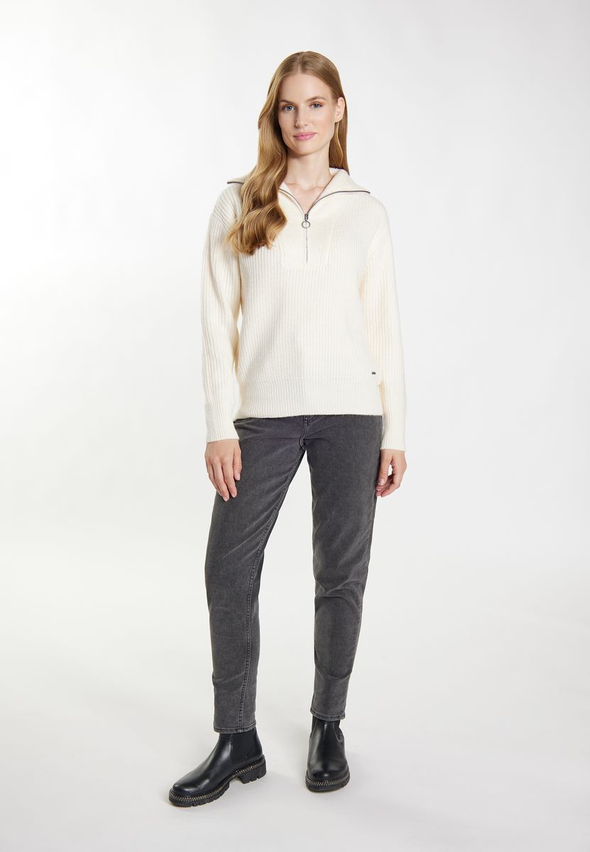 Gerippter Troyer-Strickpullover mit Reißverschluss