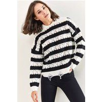 Gestreifter Polo-Strickpullover mit Destroyed-Effekt