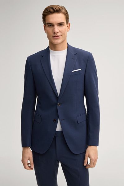 Marineblau meliertes Stretch-Wollmischungs-Sakko