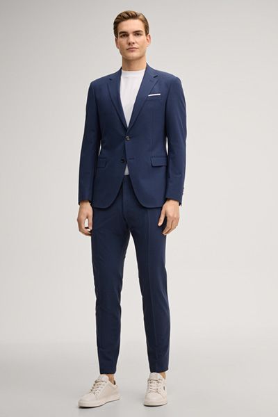 Marineblau meliertes Stretch-Wollmischungs-Sakko