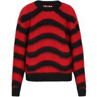 Flauschiger Rundhals-Pullover mit Wellenstreifen