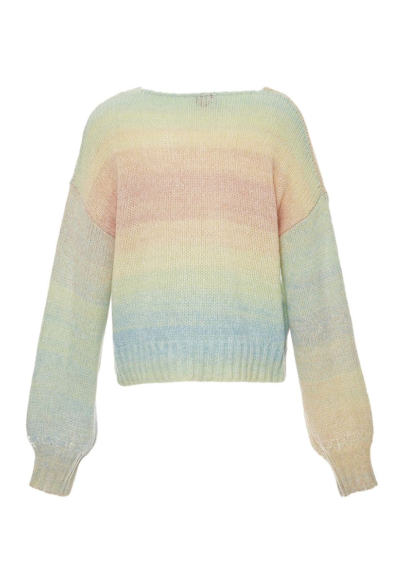 Mehrfarbiger Pastell-Pullover mit V-Ausschnitt