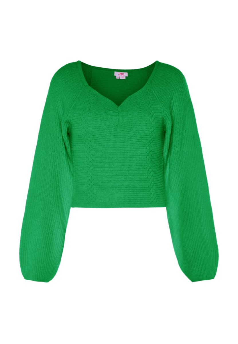 Kurzer Strickpullover mit Herzausschnitt