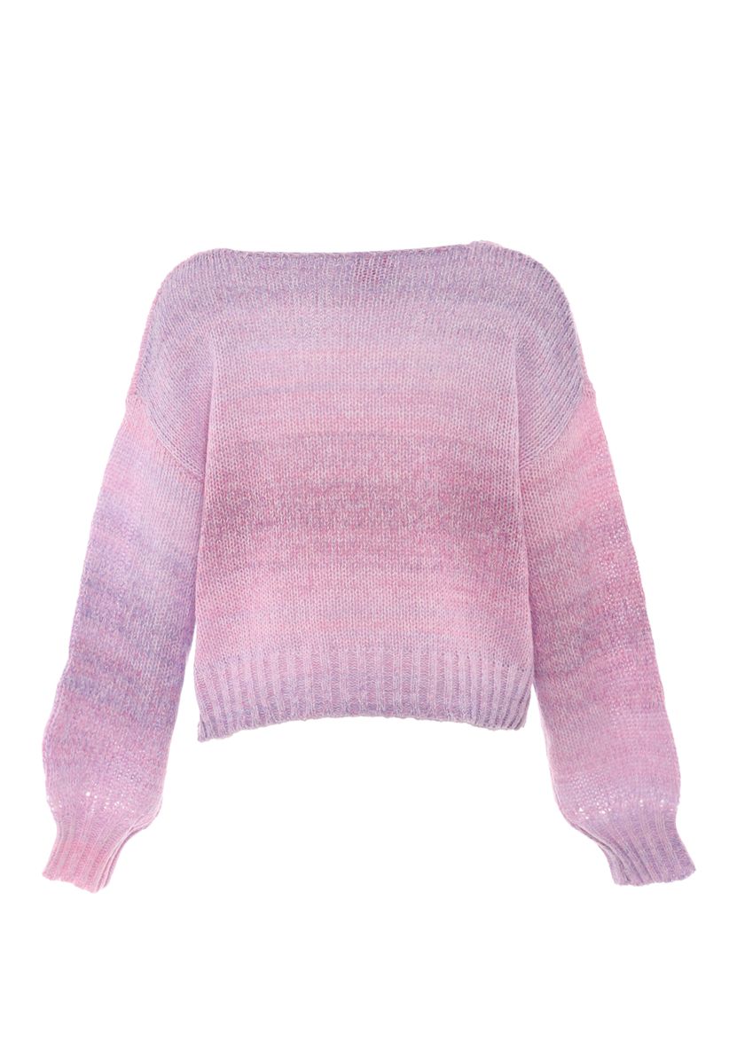 Weicher V-Ausschnitt Strickpullover mit Farbverlauf