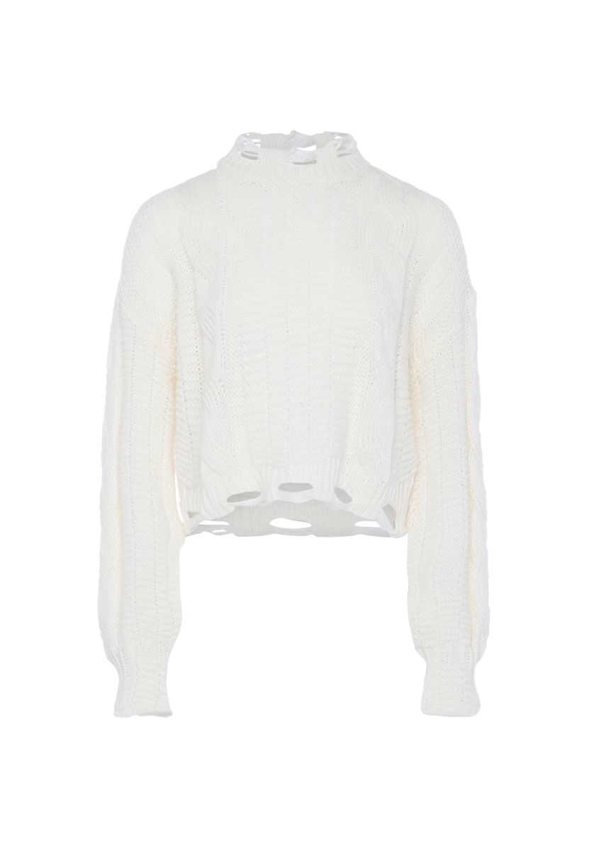 Destroyed Strickpullover mit Zopfmuster