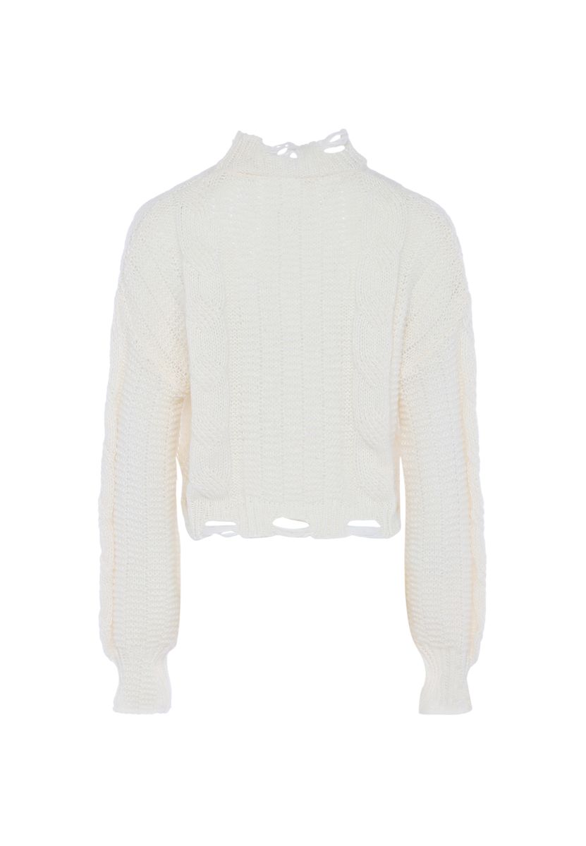 Destroyed Strickpullover mit Zopfmuster