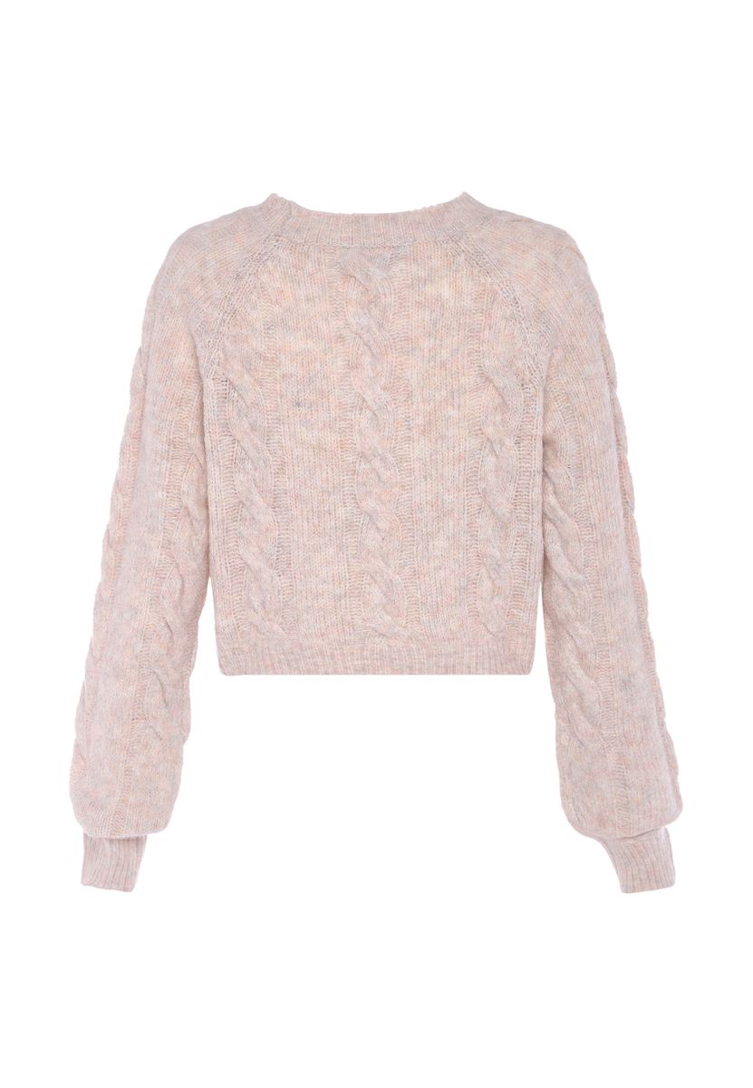 Kurzer Zopfstrickpullover in Melange-Optik