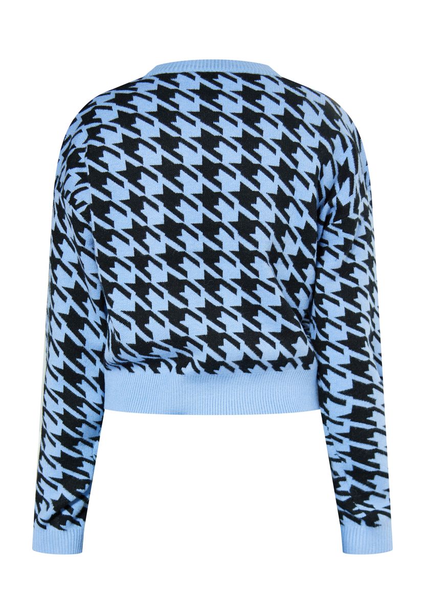 Verkürzter Jacquard-Pullover mit Hahnentrittmuster