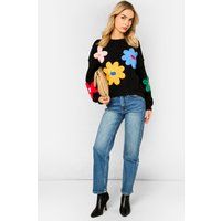 Statement-Pullover mit 3D-Häkelblumen